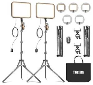 lot 37785 image: Photography Lighting Kit, 2-Pack LED Video Lighting for Video Recording, 3700Lux Studio Lights with Tripod Stand for Photography, Streaming, Gaming, Podcast, Filming, Vlogging - Retail $50