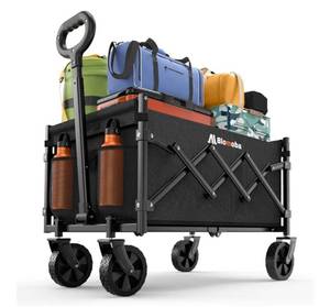 lot 37786 image: Collapsible Wagon with Wheels, 220 lbs Wagons Carts Foldable Wagon Cart with Flexible Handle, Lightweight Portable Folding Utility Grocery Shopping Cart for Grocery Sports Garden Camping - Retail $40