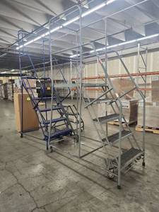 lot 19814 image: Cotterman Rolling Safety Ladder Set - Warehouse Mobile Step Ladders