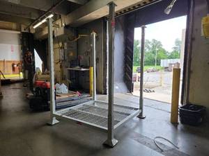 lot 19835 image: Industrial Steel Pallet Stacking Frame with Wire Deck