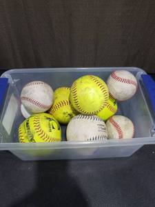 lot 1395 image: Mixed Lot of Baseballs and Softballs in Storage Bin