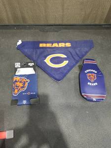 lot 1398 image: BandanaPets First Chicago Bears Reversible Dog Bandana With Can Holder And Bottle Holder
