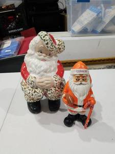 lot 1465 image: Santa Claus Figurine Lot �� Ceramic Gold Scroll Santa and Clemson Football Santa