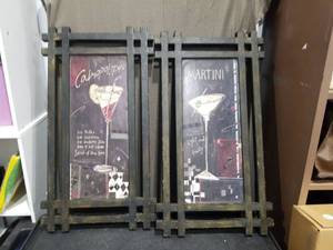 lot 1476 image: Cosmopolitan and Martini Cocktail Metal Framed Wall Art Set of 2