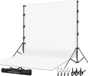 lot 7010 image: $90 SLOW DOLPHIN Backdrop 10x12ft White Muslin  10x10ft Stand Kit