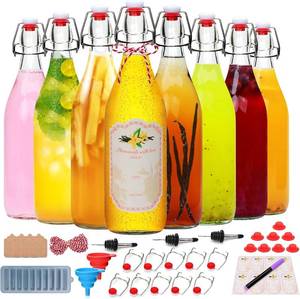 lot 7018 image: 8 Set Flip Top Glass Bottles 32oz with Airtight Lid for Storage