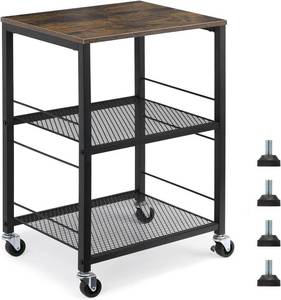 lot 7024 image: MOOACE Rustic 3-Tier End Table with Wheels, Shelf, BrownBlack
