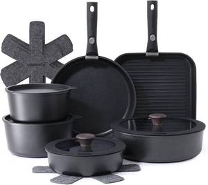 lot 7030 image: $80 SENSARTE 17-Piece Nonstick Pots & Pans with Detachable Handle