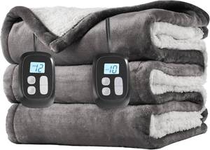 lot 7037 image: $63 LaffyLo Electric Heated Blanket Queen 84x90, Dual Control, 10 Heat