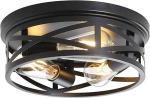 lot 7050 image: EMONG Farmhouse 3-Light Black Flush Mount Ceiling Light