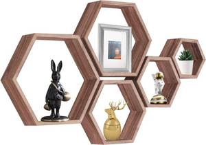 lot 7063 image: PHOENANCEE Hexagon Floating Shelves, Honeycomb 5-Piece Octagon