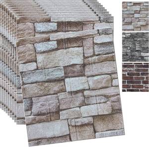 lot 7068 image: 20Pcs 3D Wall Panels Peel & Stick Brick Faux Stone Wallpaper