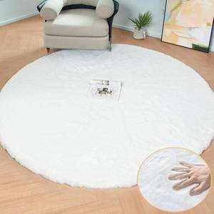 lot 7073 image: $76 ORINOVA White Round Rug 5ft Faux Rabbit Fur Washable Area Rug