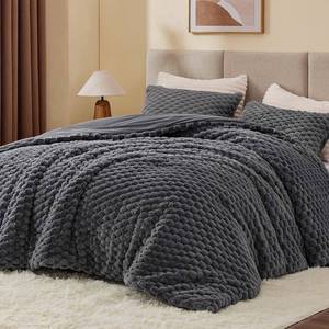 lot 7082 image: $50 BEDELITE Fluffy King Size Comforter Set - Grey Fleece, 3 Pieces