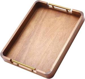lot 7083 image: Acacia Wood Serving Tray with Handles 17x13, Non-Slip Pads