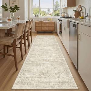 lot 7098 image: Soalmost Washable Runner Rug, 26 x 8, Non-Slip, Beige