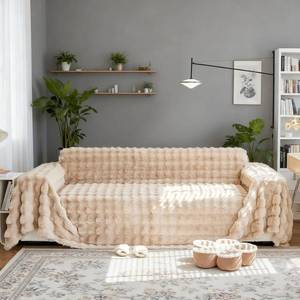 lot 7105 image: $71 Thick Faux Fur Couch Cover 1pc Warm Shaggy Sofa Slipcover 71x134