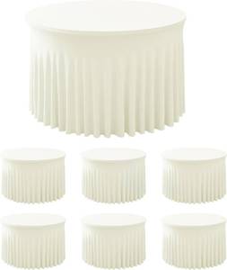 lot 7130 image: $96 HolidayIdeas 60 Beige Spandex Round Table Skirts, 6 Pcs