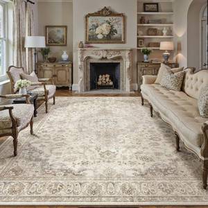 lot 7133 image: $72 HUGEAR Area Rug 8x10 Vintage Brown Machine Washable Thin Low Pile