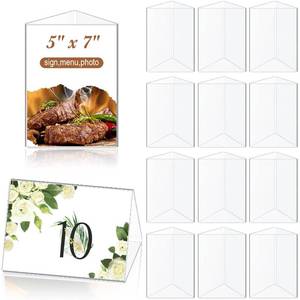 lot 7142 image: $80 Cinnvoice 12 Pack Acrylic 3-Sided Table Tent Menu Holder 5x7