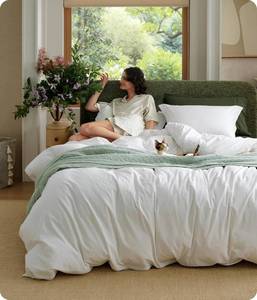 lot 7143 image: $60 Bedsure 100% Washed Cotton Duvet Cover Queen - Natural White