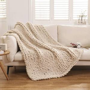 lot 7166 image: WESHIONGOO Chunky Knit Blanket Throw 51x63 Linen, Handmade