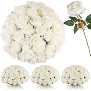 lot 7177 image: Luyue 40PCS White Roses Artificial Flowers - Long Stem Bouquets