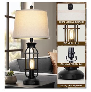 lot 7180 image: 28 Vintage Table Lamp with USB-CUSB-A Ports & AC Outlet