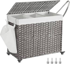 lot 7185 image: $59 SONGMICS Laundry Hamper with Lid, 42.3 Gal, Rolling Basket, Gray