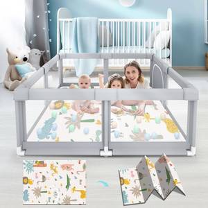 lot 7193 image: $53 Fshibila Baby Playpen with Mat, 50x50x27 in, Grey