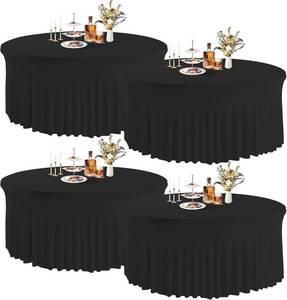 lot 7194 image: $80 JCJ 4 Pack Round Tablecloth 72in Black Spandex Fitted Cover Skirt