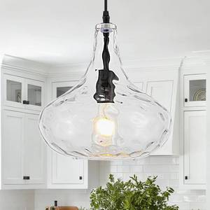 lot 7205 image: $79 Black Glass Pendant Light, Hammered Shade, 11in, UL Listed