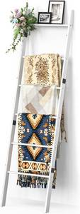 lot 7207 image: BAMBANG 6-Tier Blanket Ladder - Wall-Leaning Quilt Rack, White