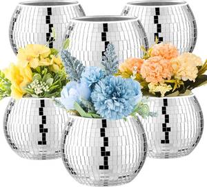 lot 7213 image: 6 Pcs Disco Ball Vase Planters, Centerpieces, Silver Mirror Glass