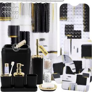 lot 7218 image: $74 XLHOMO 26Pcs Bathroom Accessories Set - Black with Curtain, Rugs