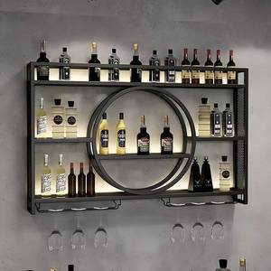 lot 7245 image: $120 47-Inch Wall Mount Wine Rack, 3-Tier Shelves, Glass Holder, Black