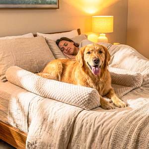 lot 7249 image: DenMate On-Bed Dog Bed 26x40, 100% Cotton Bolsters, Washable