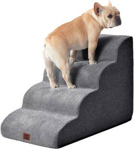 lot 7256 image: EHEYCIGA Curved Dog Stairs for High Beds, 4-Step, Non-Slip, Grey