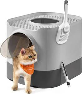 lot 7274 image: Feandrea Cat Litter Box with Lid, XL Enclosed, Slide-Out Tray