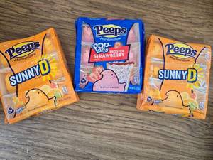 lot 7297 image: Three Pack Peeps Marshmallows 2 Sunny D & 1 Poptart
