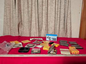 lot 57 image: Camera Filter Lot with Kodak Wratten Gelatin Filters, Ambico Filter Cases, Voss Gelatine Filter Holder, and Kodachrome II Film