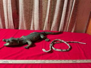 lot 85 image: Large Rubber Crocodile and Snake Toy Figure Set