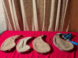lot 93 image: Suede Leather Canteen Water Bottles with Carrying Straps - Set of 4