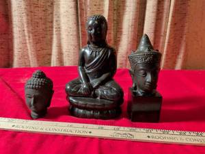 lot 103 image: Set of 3 Dark Stone-Finish Buddha Figurines