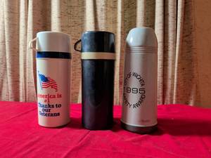 lot 112 image: Set of 3 Novelty Insulated Thermos Bottles