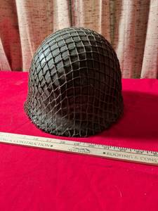 lot 121 image: US Military M1 Steel Helmet with Net Cover and Liner
