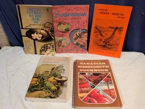 lot 125 image: Lot of 5 International Cookbooks - Wok, Scandinavian, Mexican, Indian, Mennonite