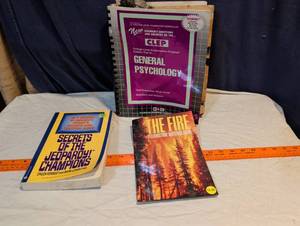 lot 197 image: Lot of 3 Books Secrets of the Jeopardy Champions, CLEP General Psychology Study Guide, and The Fire Yellowstone National Park