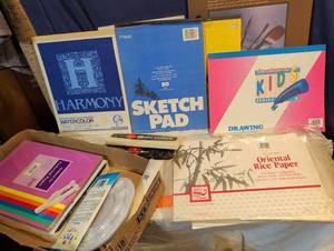 lot 225 image: Art Supply Lot with Paper Pads, Rice Paper, Watercolors and Accessories