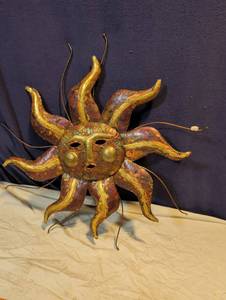 lot 239 image: Metal Sun Face Wall Sculpture